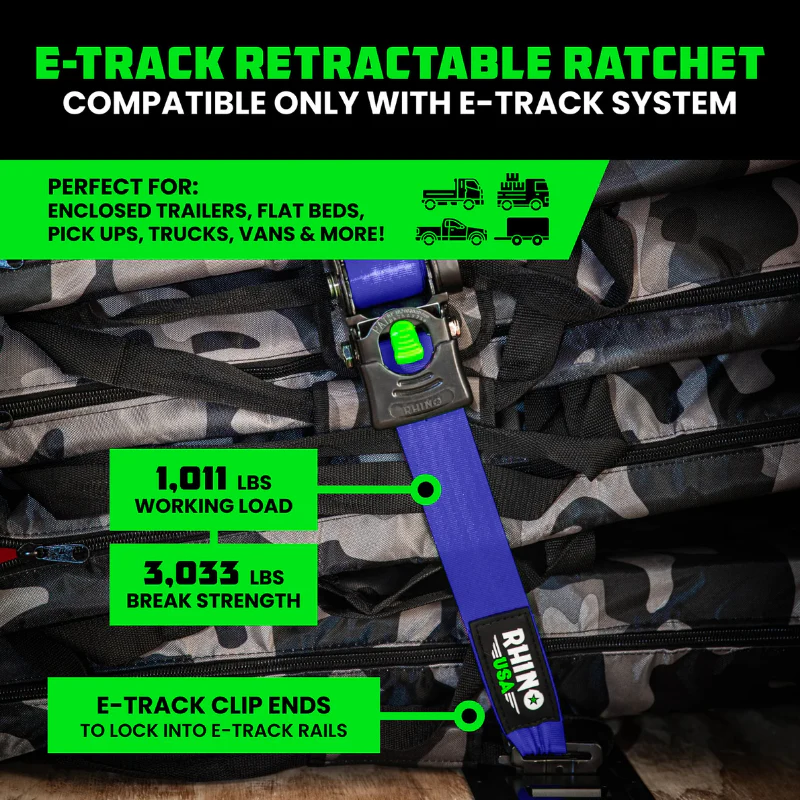 Rhino USA Retractable E-Track Ratchet Straps 2In X 10Ft (2-Pack) Blue Model TD-RSRE2X10-ETRK-BLU - Image 5