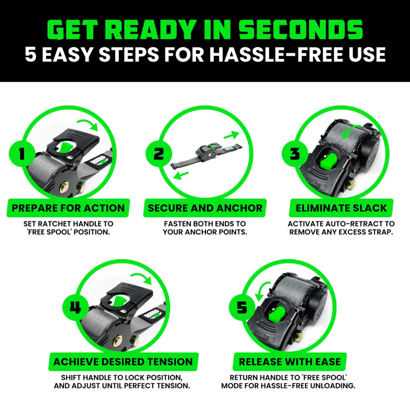 Rhino USA Retractable E-Track Ratchet Straps 2In X 10Ft (2-Pack) Gray Model TD-RSRE2X10-ETRK-GRY - Image 4