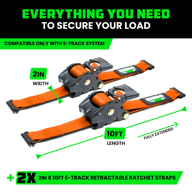 Rhino USA Retractable E-Track Ratchet Straps 2In X 10Ft (2-Pack) Orange Model TD-RSRE2X10-ETRK-ORG - Image 3