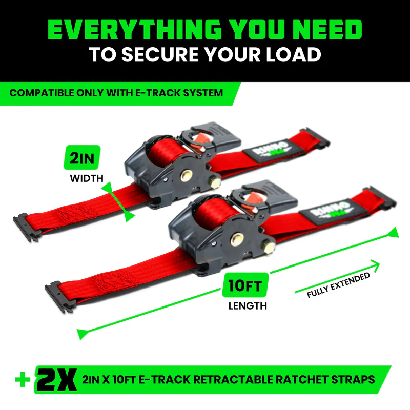 Rhino USA Retractable E-Track Ratchet Straps 2In X 10Ft (2-Pack) Red Model TD-RSRE2X10-ETRK-RED - Image 3