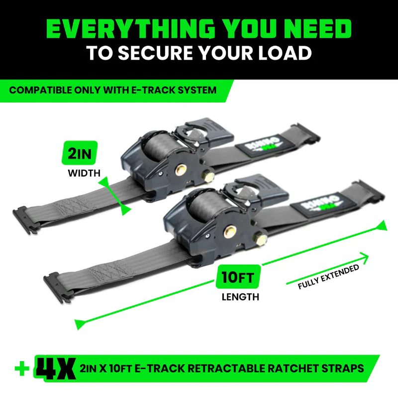 Rhino USA Retractable E-Track Ratchet Straps 2In X 10Ft (4-Pack) Gray Model TD-RSRE2X10-ETRK-4GRY - Image 3