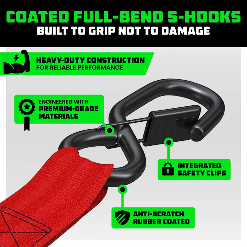 Rhino USA Retractable Ratchet Straps 2In X 10Ft (2-Pack) Red Model TD-RSRE2X10-RED-R - Image 3
