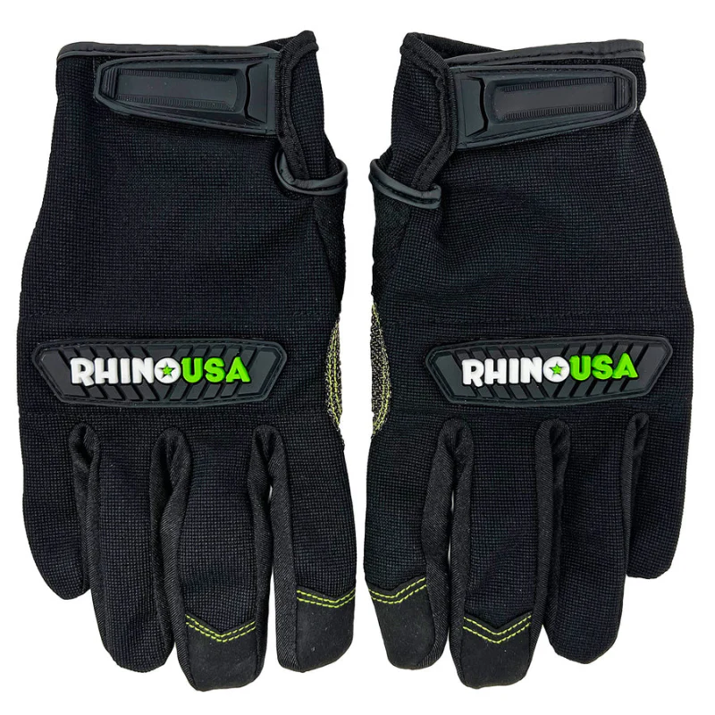 Rhino USA Woven Black Mechanic Glove, Reinforced Kevlar Padded Palm, Adjustable Wrist-1/Pr Model RNO-GLOVES