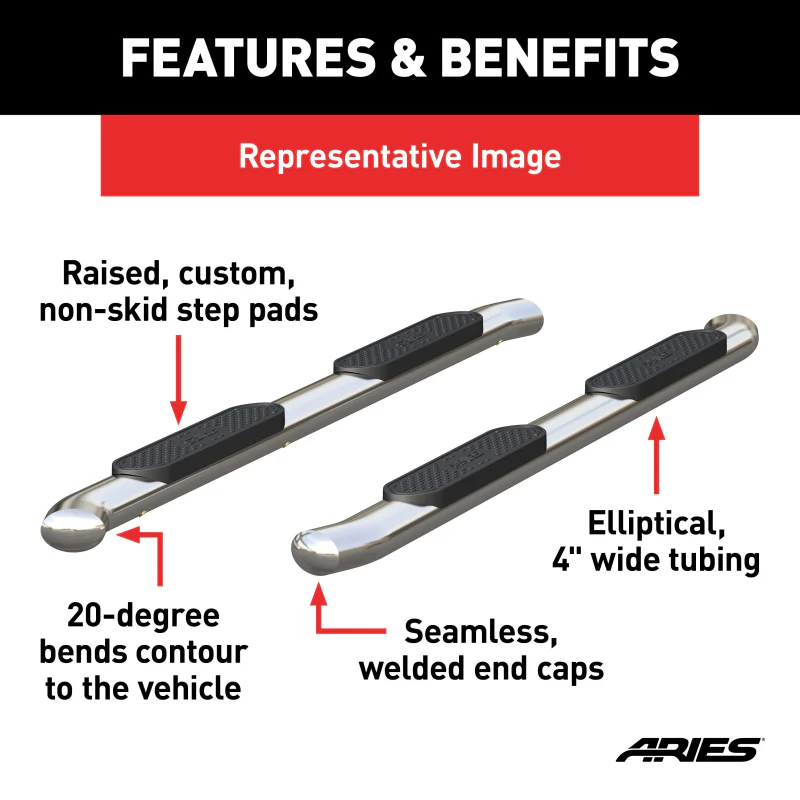 ARIES 4" Polished Stainless Oval Step Nerf Bars Model S222013-2 - Image 3