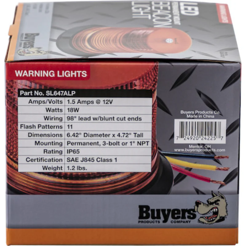 Buyers Products Class 1 4.6 Inch Tall LED Amber Beacon Light Model SL647ALP - Image 9