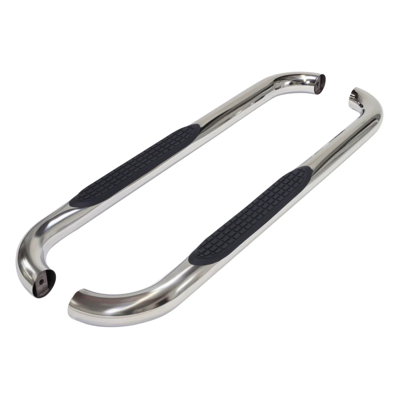 TrailFX 3" Round Bent Step Nerf Bars W/ Step Pads Polished Stainless Steel Model A0029S
