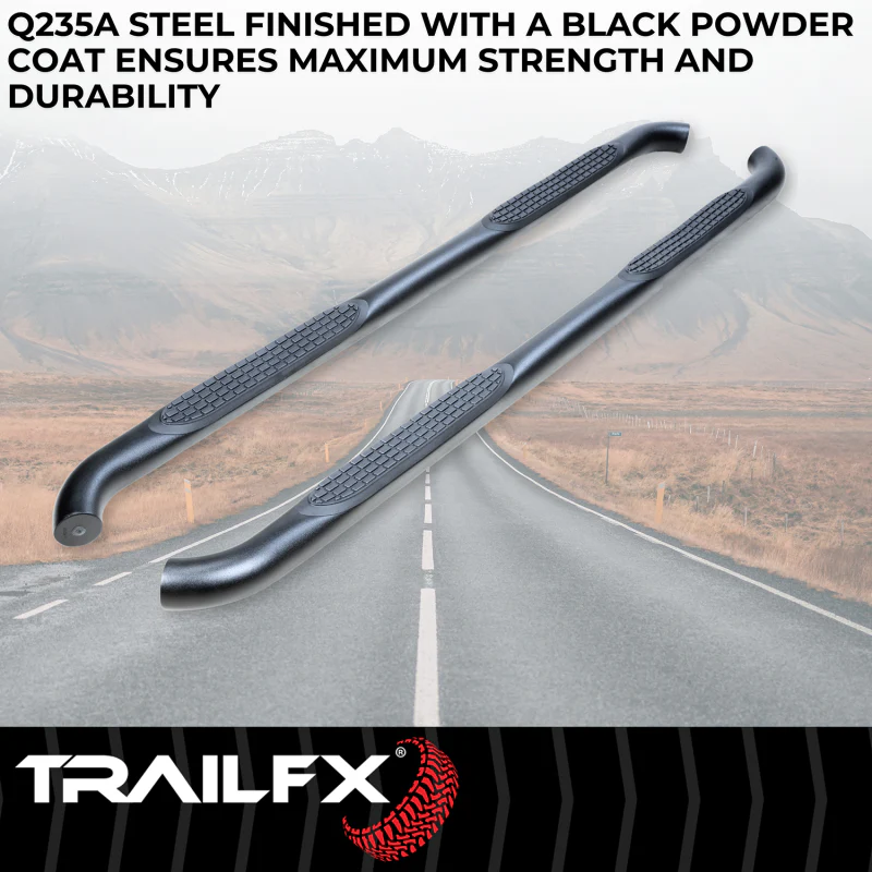 TrailFX 3" Round Bent Step Nerf Bars W/ Step Pads Powder Coat Black Model A0068T - Image 2