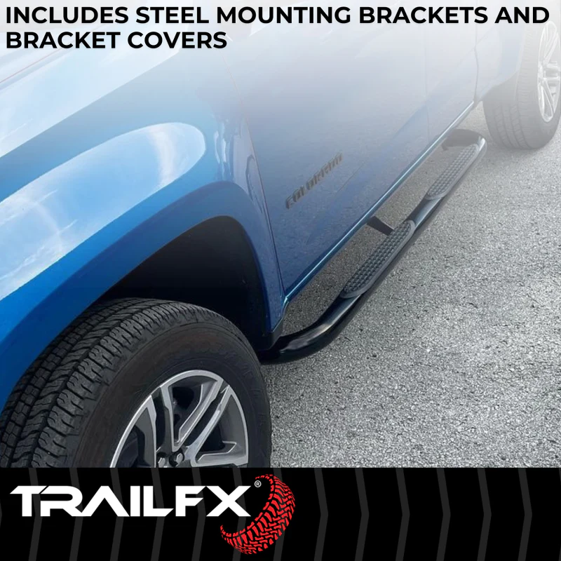 TrailFX 3" Round Bent Step Nerf Bars W/ Step Pads Powder Coat Black Model A0068T - Image 6
