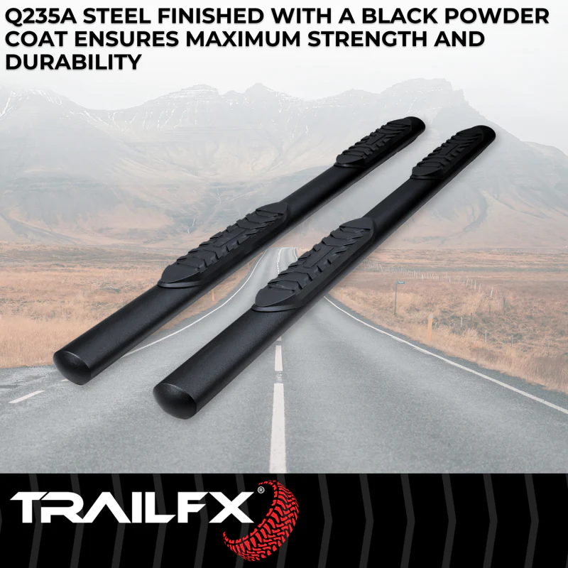 TrailFX 4" Oval Straight Step Nerf Bars W/ Step Pads Matte Black Steel Model A1559T - Image 2