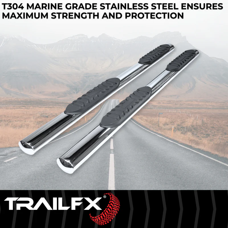 TrailFX 4" Oval Straight Step Nerf Bars W/ Step Pads Polished Stainless Steel Model A1559S - Image 2