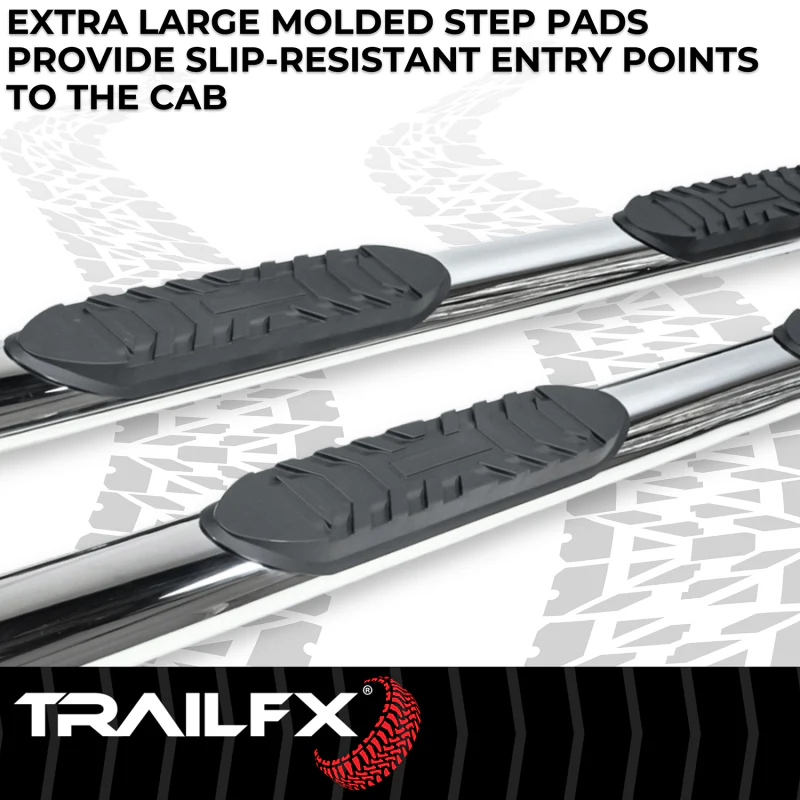 TrailFX 4" Oval Straight Step Nerf Bars W/ Step Pads Polished Stainless Steel Model A1559S - Image 8