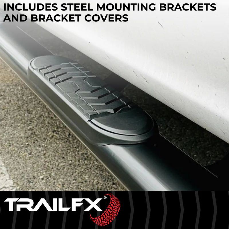 TrailFX 5" Oval Straight Step Nerf Bars W/ Step Pads Matte Black Steel Model A7102T - Image 3