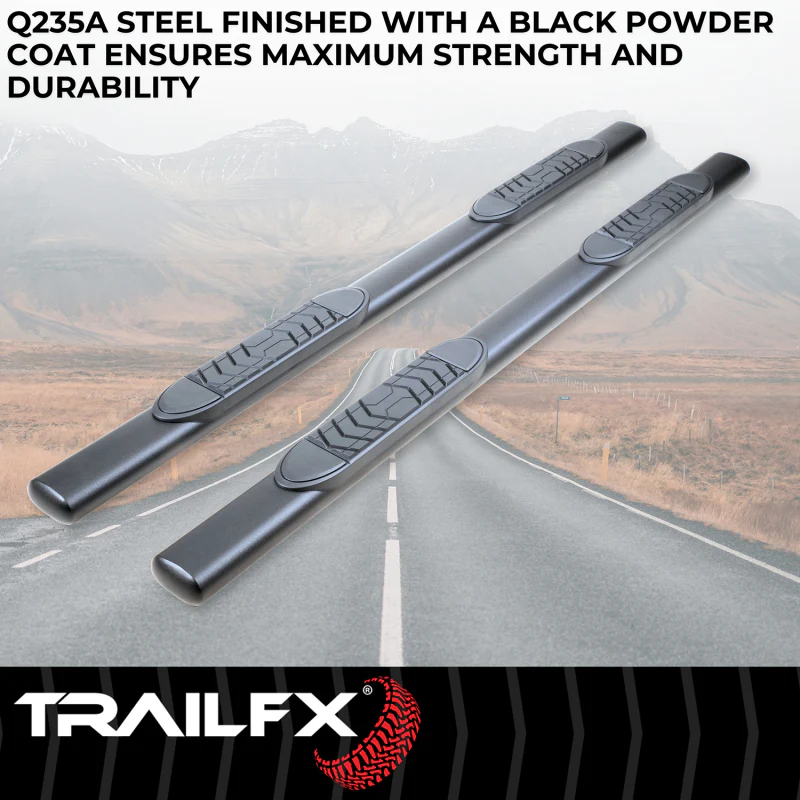 TrailFX 5" Oval Straight Step Nerf Bars W/ Step Pads Matte Black Steel Model A7103T - Image 2