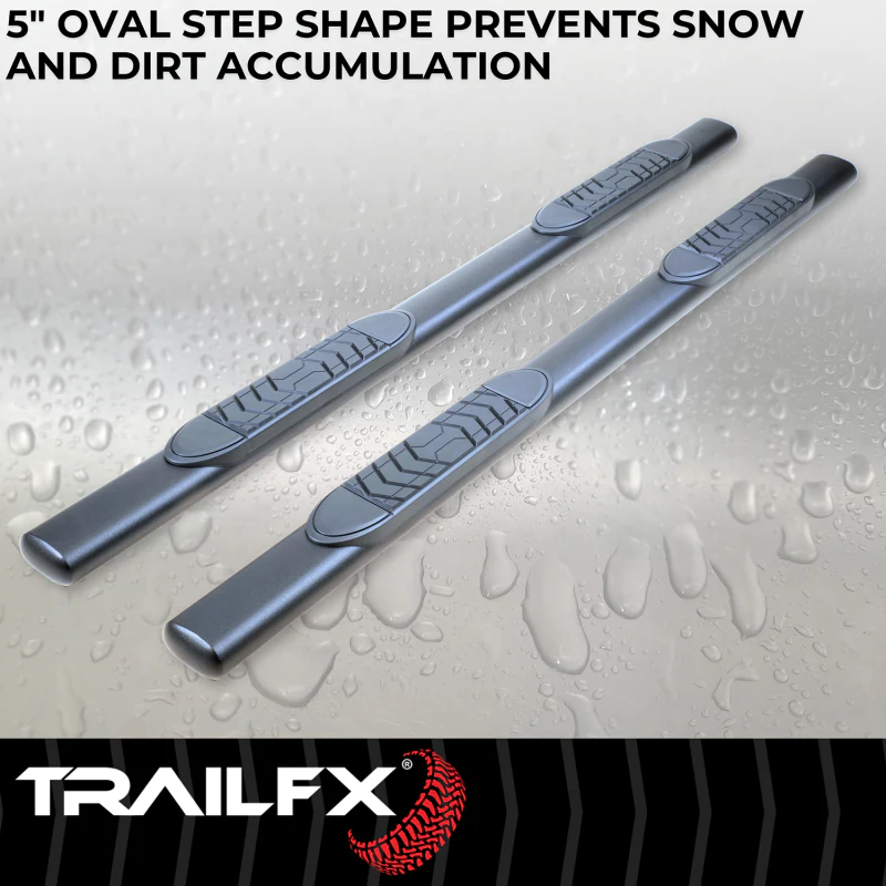 TrailFX 5" Oval Straight Step Nerf Bars W/ Step Pads Matte Black Steel Model A7103T - Image 4