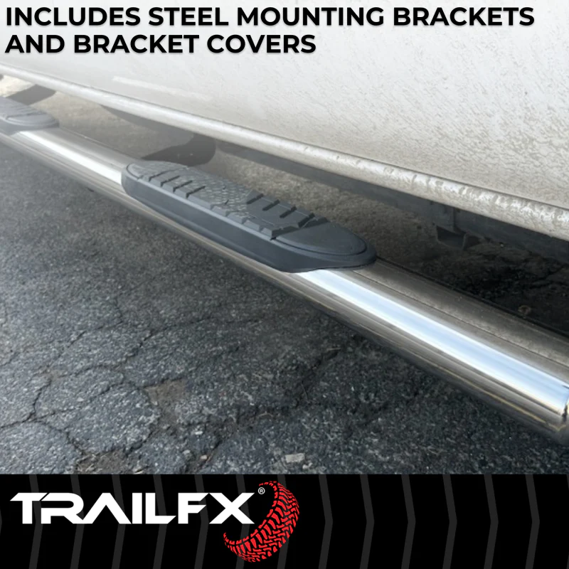 TrailFX 5" Oval Straight Step Nerf Bars W/ Step Pads Polised Stainless Steel Model A7103S - Image 3