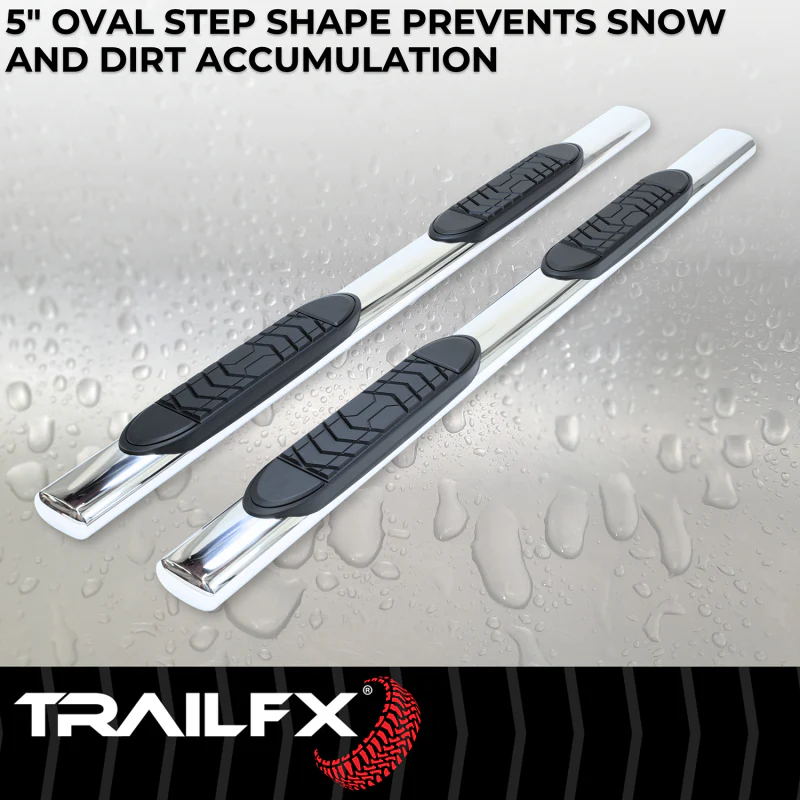 TrailFX 5" Oval Straight Step Nerf Bars W/ Step Pads Polised Stainless Steel Model A7103S - Image 4