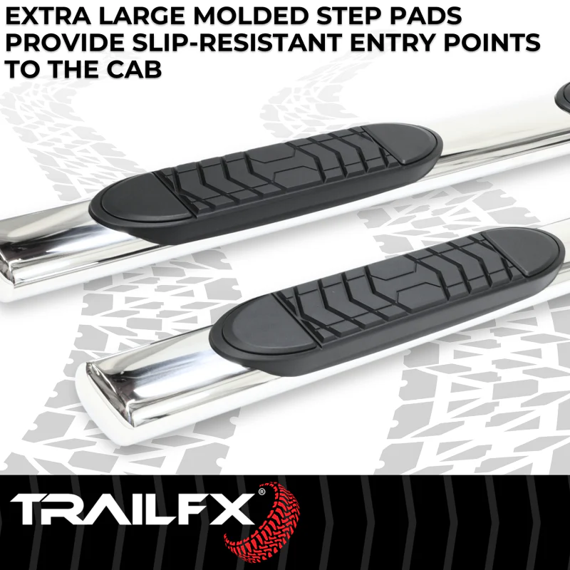 TrailFX 5" Oval Straight Step Nerf Bars W/ Step Pads Polised Stainless Steel Model A7103S - Image 8