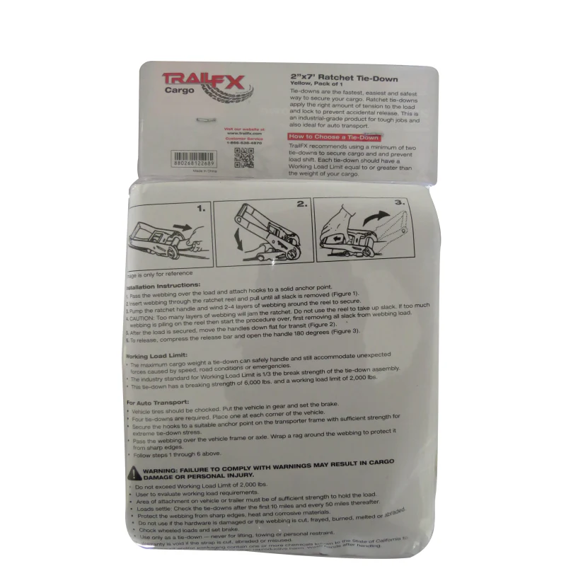 TrailFX Cargo Tie Down 10 Ft 2000 Lb Load 6000 Lb Break Cap W/Ratchet Yellow Single Model A12041Y - Image 2