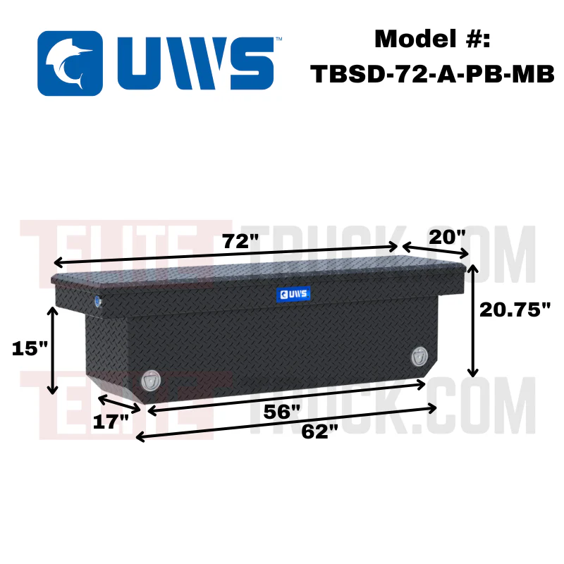 UWS 72" Matte Black Deep Angled Push Button Crossover Truck Tool Box Model TBSD-72-A-PB-MB - Image 2