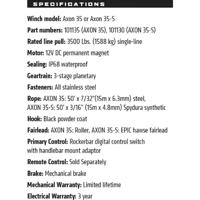 Warn Axon 35-S Synthetic Winch Model 101130 - Image 4