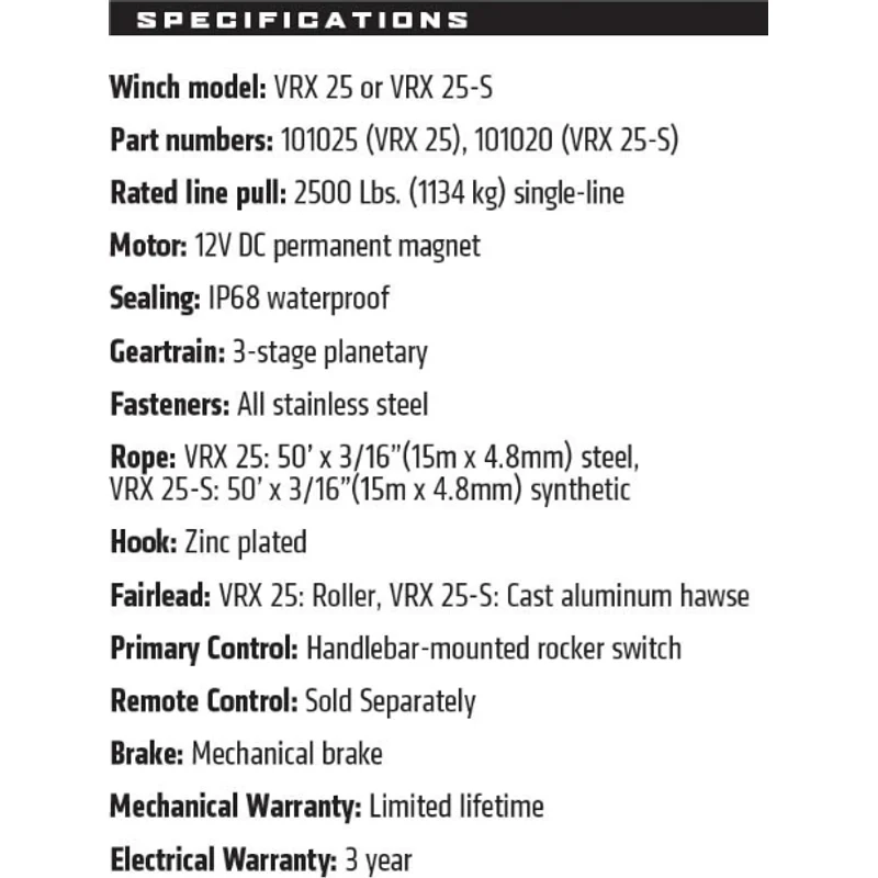 Warn VRX 25-S Synthetic Winch Model 101020 - Image 4