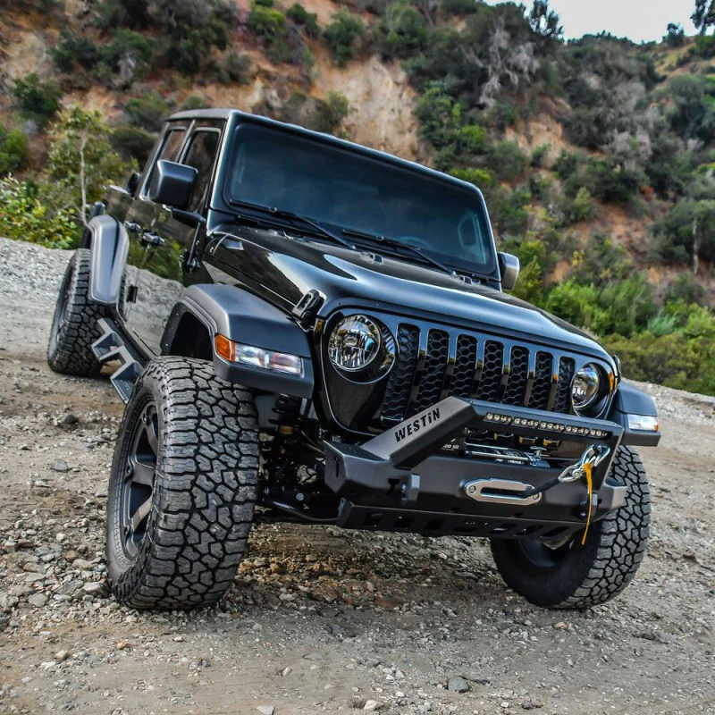 Westin WJ2 Stubby Front Bumper With LED Light Bar Mount Textured Black Steel Model 59-80085 - Image 8